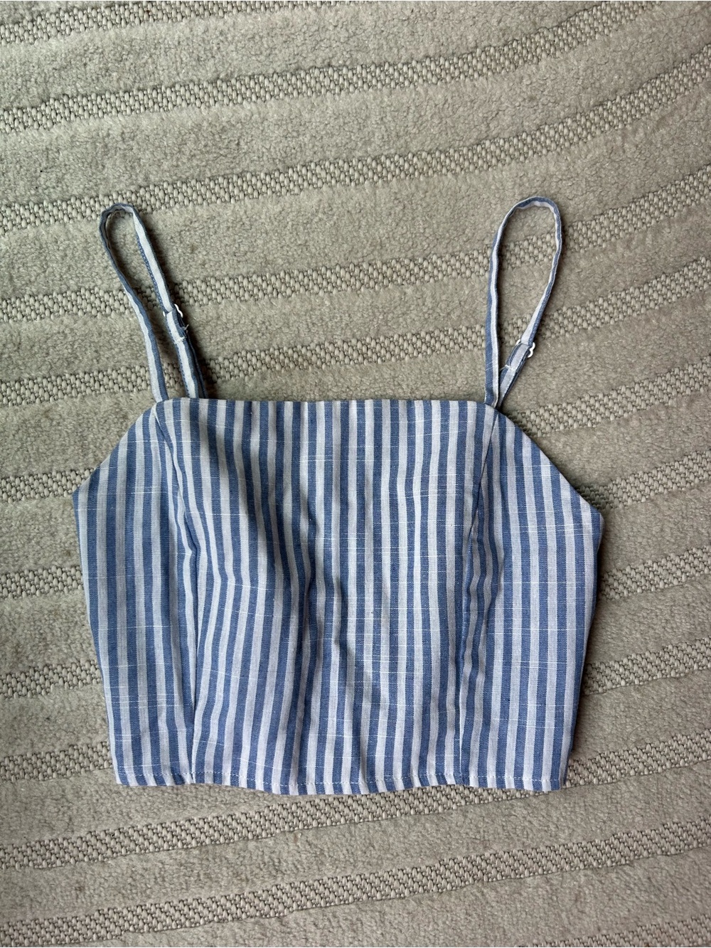 Striped Blue Linen-Blend Crop Top